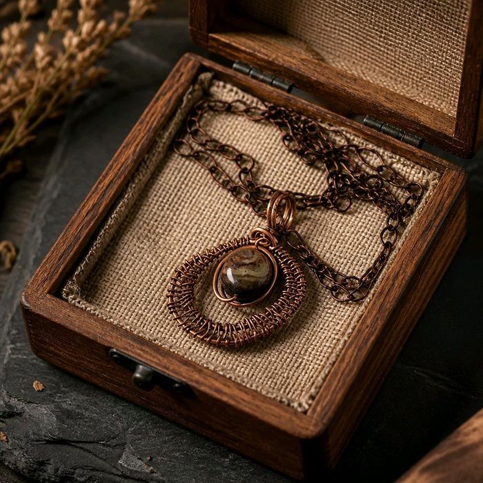 Miedziany naszyjnik z jaspisem wire wrapping