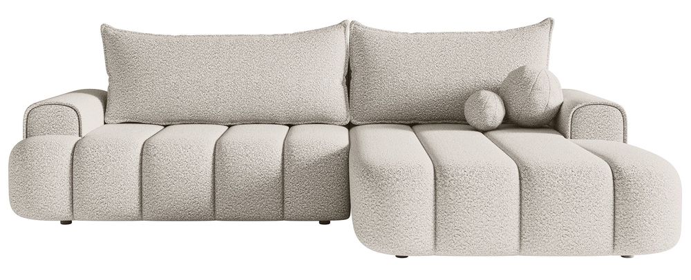 Narożnik SOFA z funkcją spania Dandelino L-kształtny prawostronny z pojemnikiem kremowy boucle