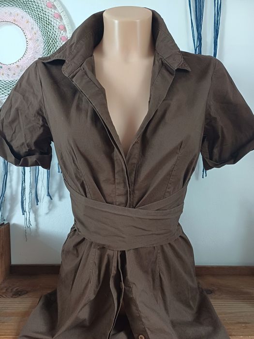 Koszula sukienka szmizjerka czekoladowa brąz długa wiązana