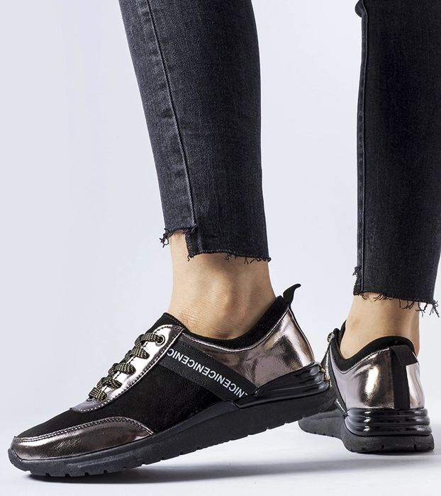 Czarno-szare skórzane sneakersy Castelfidardo