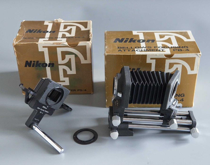 Nikon PB-4 mieszek makro z pokłonami + PS-4 przystawka do kopiowania