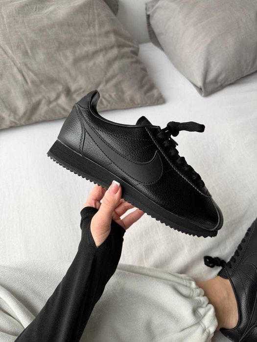 Кросівки Nike Cortez Black Leather | кроси Найк Кортез чорні шкіряні