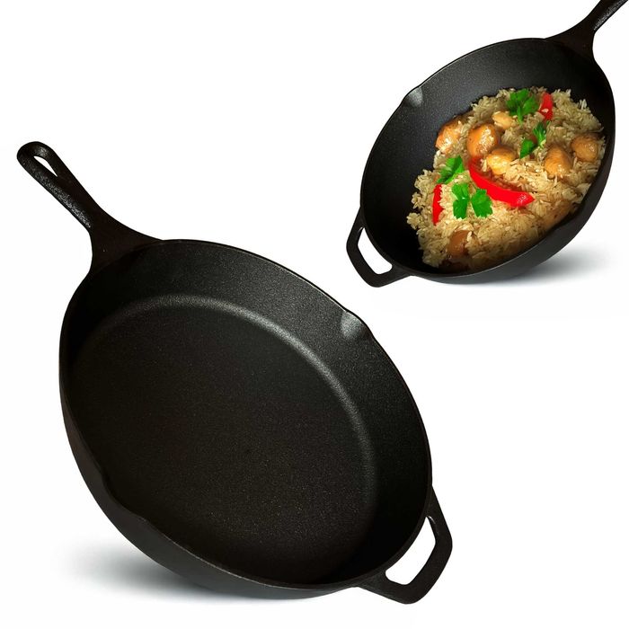 żeliwna patelnia 30,5cm grill gaz ognisko indukcja uchwyt żeliwny