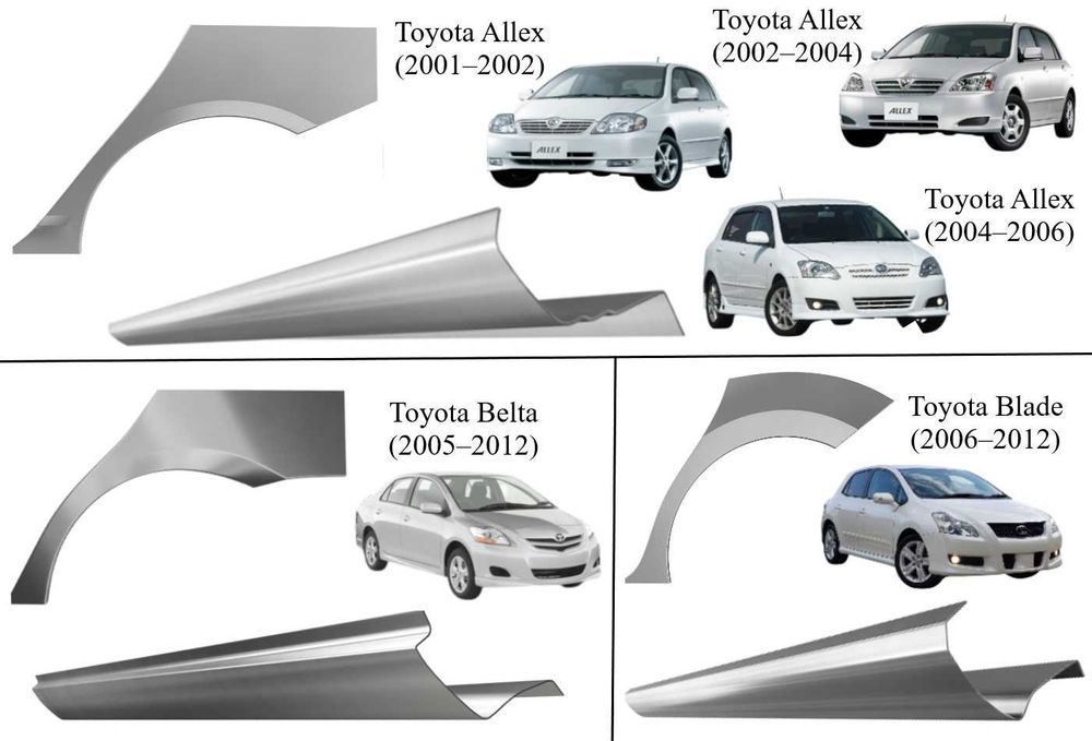 Пороги, арки Toyota Allex,Belta,Blade,інші