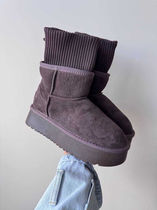 Уггі UGG Mini Sock Bitter Dusted Cocoa premium натуральна замша