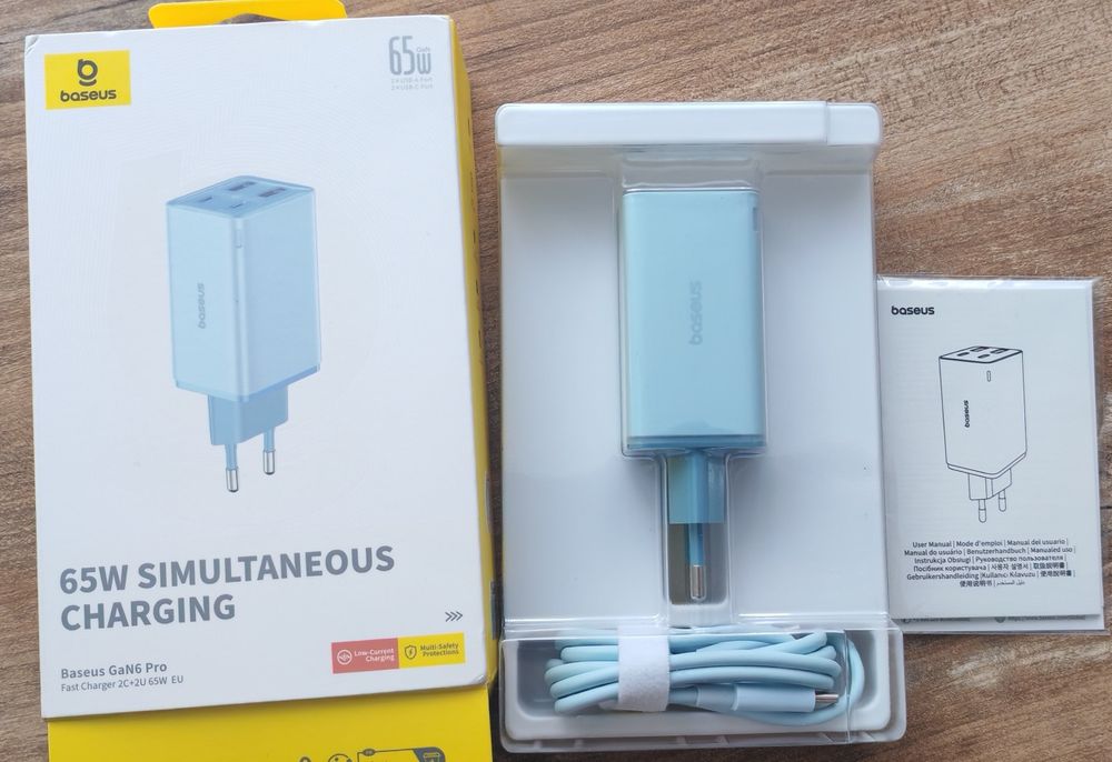 Baseus GaN6 Pro Fast Charger 2C+2U 65W EU зарядний пристрій блакитний