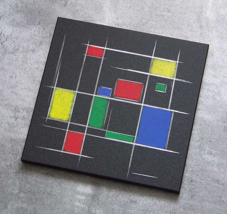 Ręcznie grawerowany\malowany obraz a'la Mondrian Abstrakcja