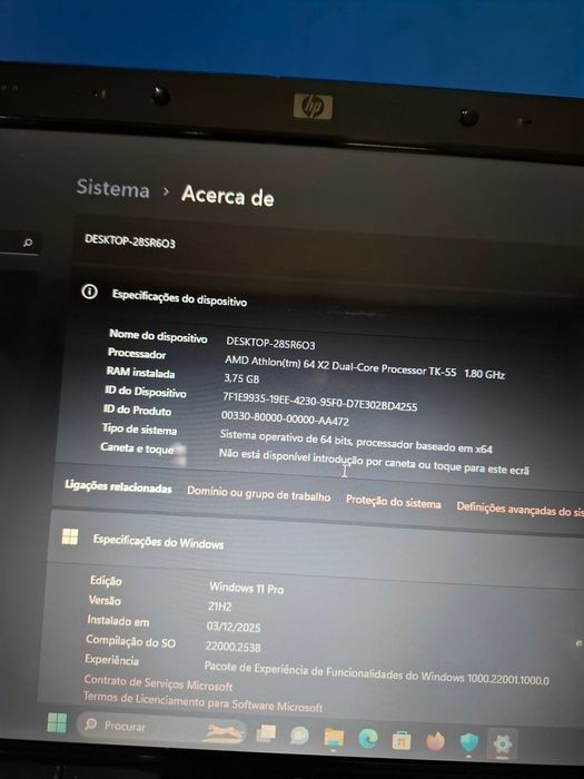 HP DV6000 windows 11 4gbram disco ssd RF111