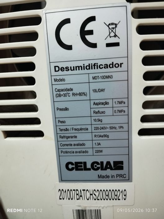 Desumidificador 10 Lt CELCIA