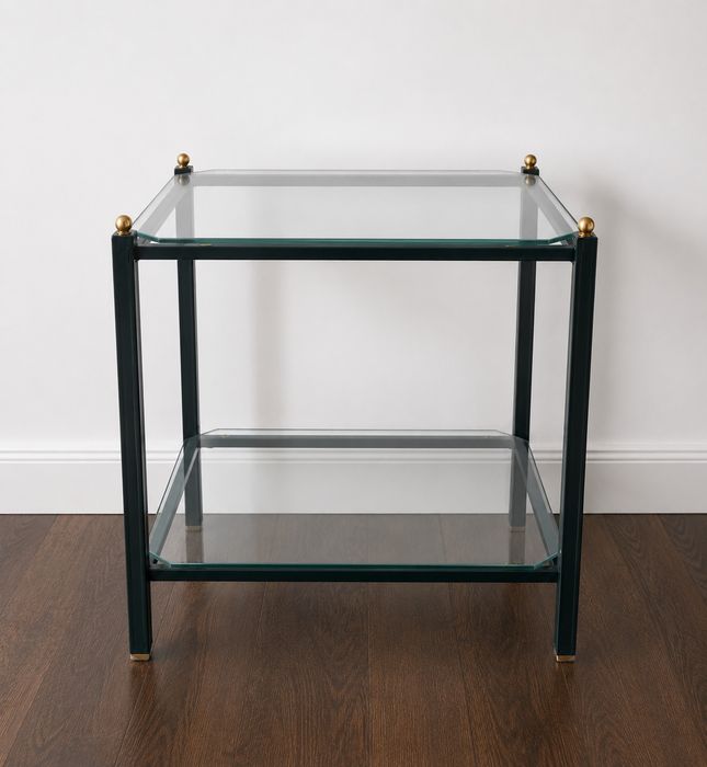 Mesa de Cabeceira em Vidro e Metal – Estilo Vintage/Clássico – Excelente Estado