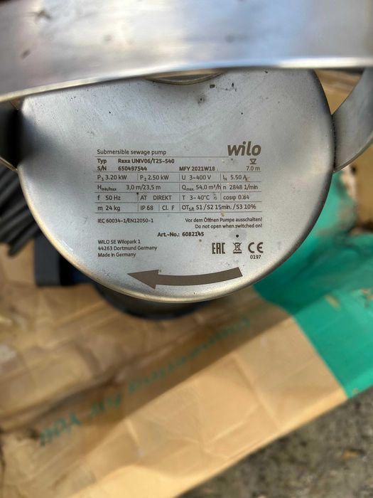 Pompa ściekowa zatapialna Wilo Rexa UNIV06/T25-540 3,20 kW 400 V