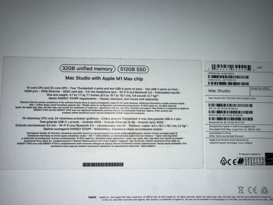 Mac Studio M1 Max • 32GB RAM • 512GB SSD • Stan idealny