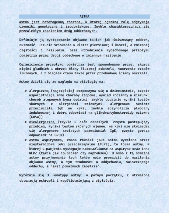 Pielęgniarstwo internistyczne / wewnętrzne - szczegółowe notatki