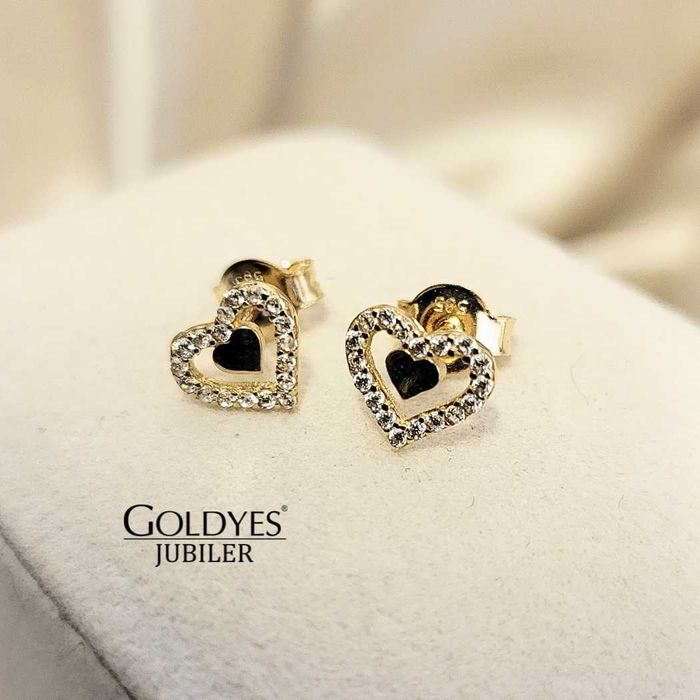 Złote kolczyki serca z cyrkoniami próby 585 14k ZŁOTO