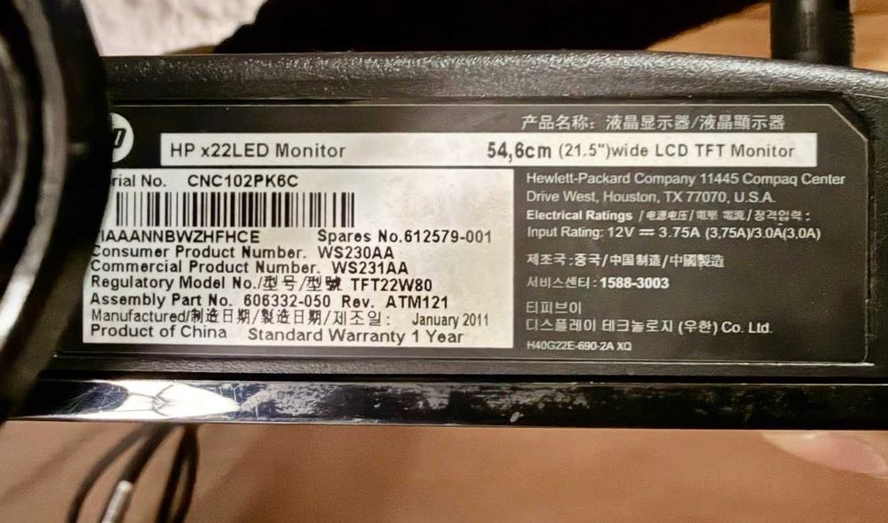 Monitor HP 22" LED - Bom estado