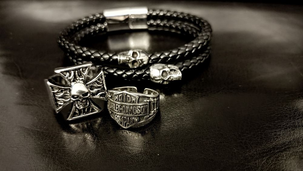Rock Gotyk krzyż czaszka sygnet pierścień Harley Chopper motocyklowe