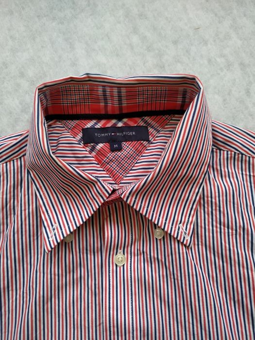 Koszula męska, Tommy Hilfiger, M, paski, długi rękaw, czerwień