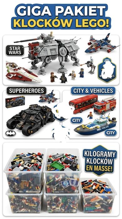 LEGO- GIGA PACK-Kolekcja klocków, Star Wars, City, inne.