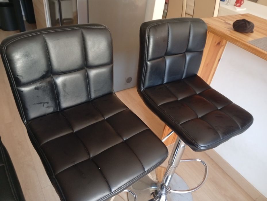 Conjunto de 3 bancos bar altos sintético preto