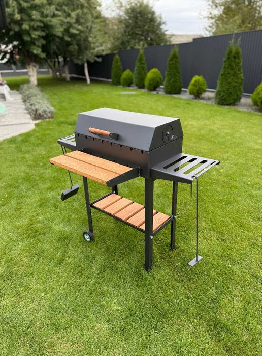 Мангал з кришкою для барбекю метал 4 мм на 8 шампурів