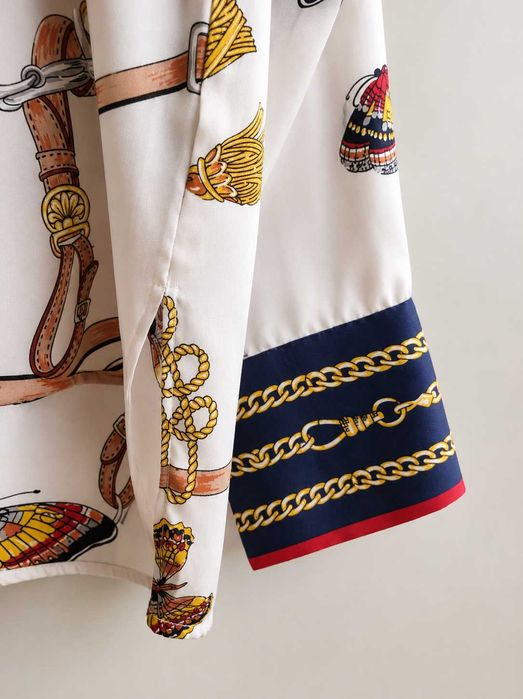 Camisa Fluida com Padrão Correntes e Borboletas - Zara