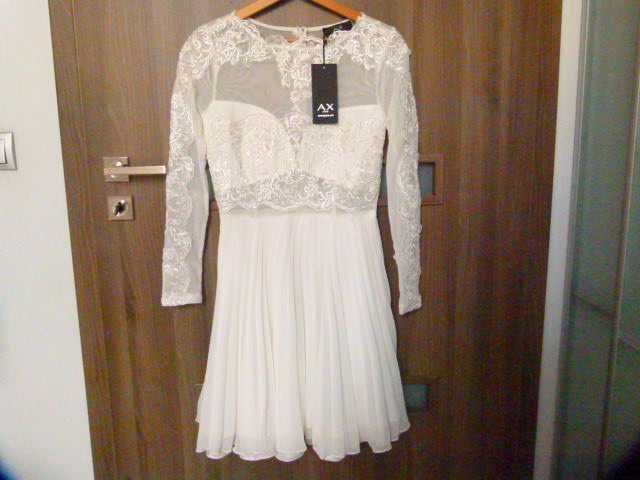 Nowa AX Paris sukienka biała kremowa koronka plisowana roz 38 M wesele
