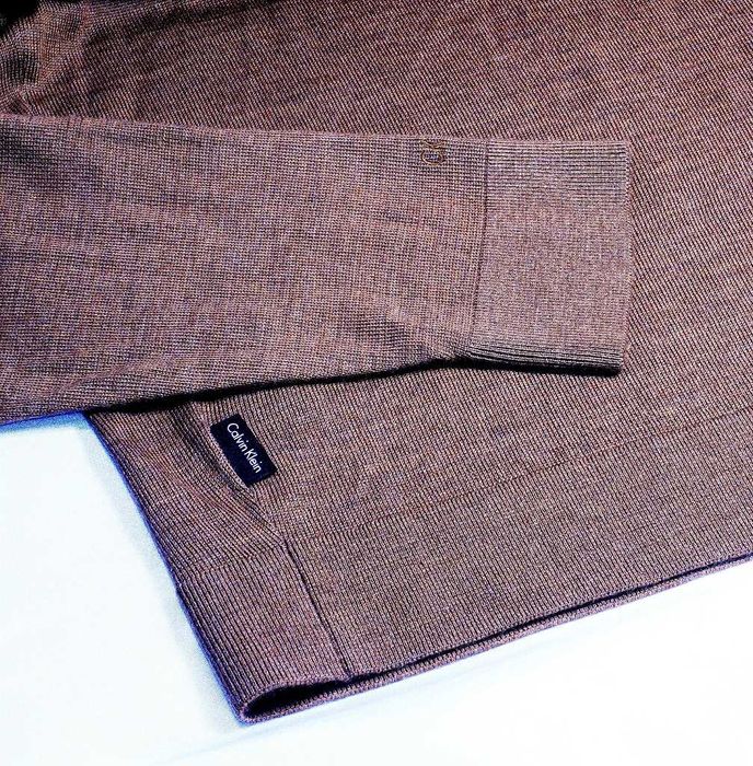 CALVIN KLEIN golf sweter M brązowy merino jedwabisty CK smedley hugo