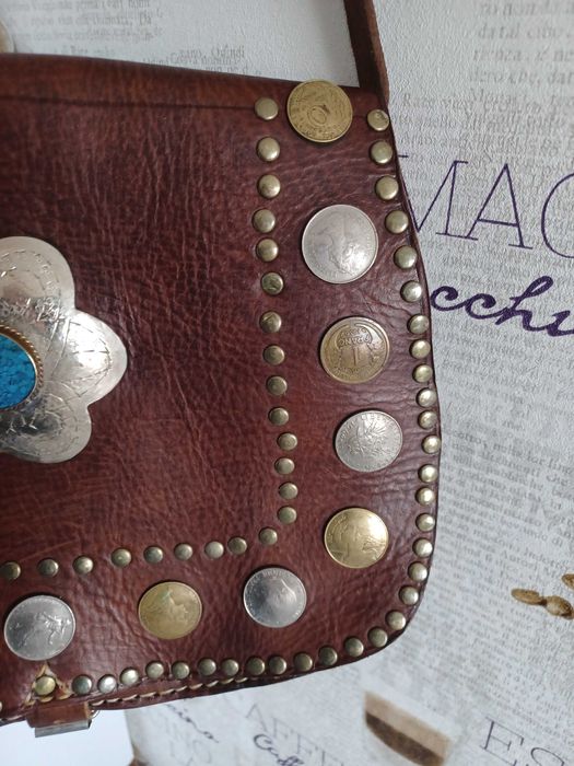 Красива сумка у стилі бохо, Марокко, натуральна шкіра, монети.