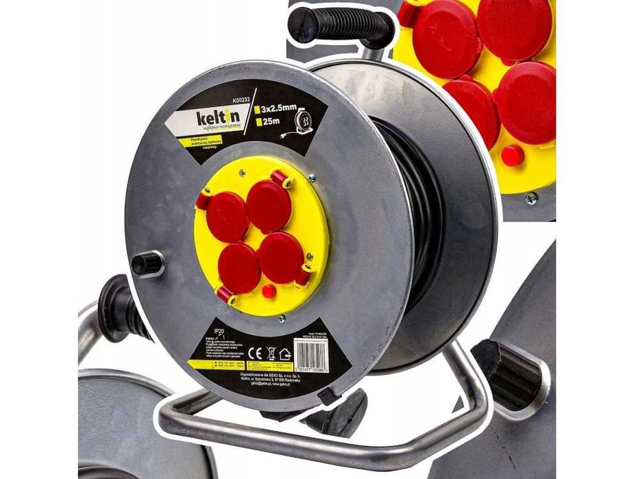 PRZEDŁUŻACZ kabel metalowy BĘBNOWY 25m 50m 3 x 2,5mm 1331