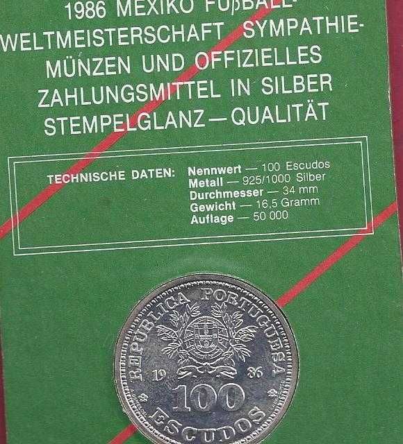 PORTUGAL 100 Escudos Campeonato do Mundo Mexico 1986 Prata