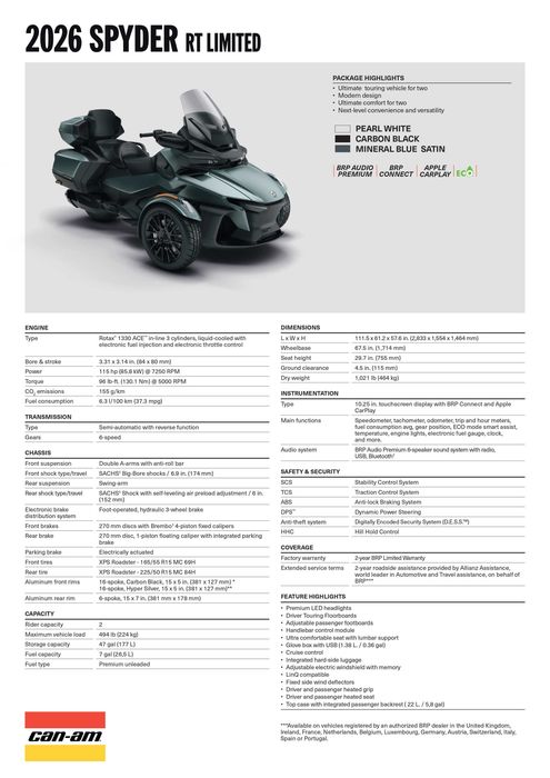 Nowy Can-Am Spyder RT LTD 1 330 SE6 | 2026
