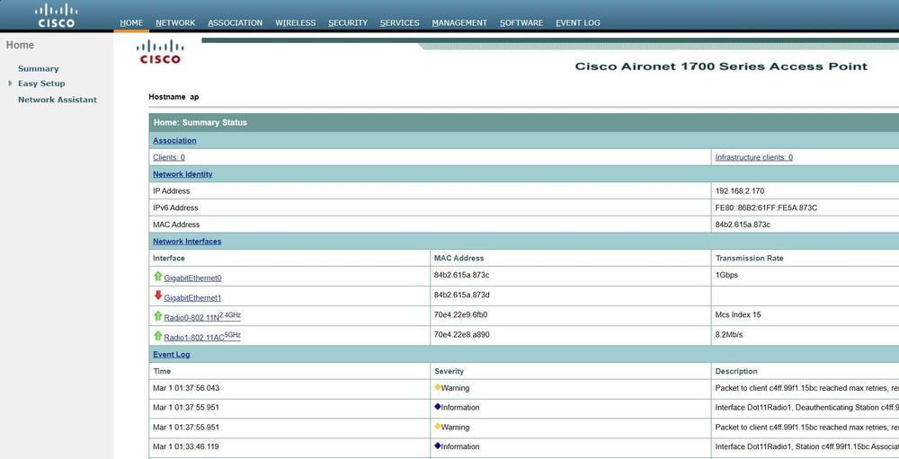 Access Point Cisco Aironet AIR-CAP1702I 802.11ac WiFi5 PoE uszk. obud.