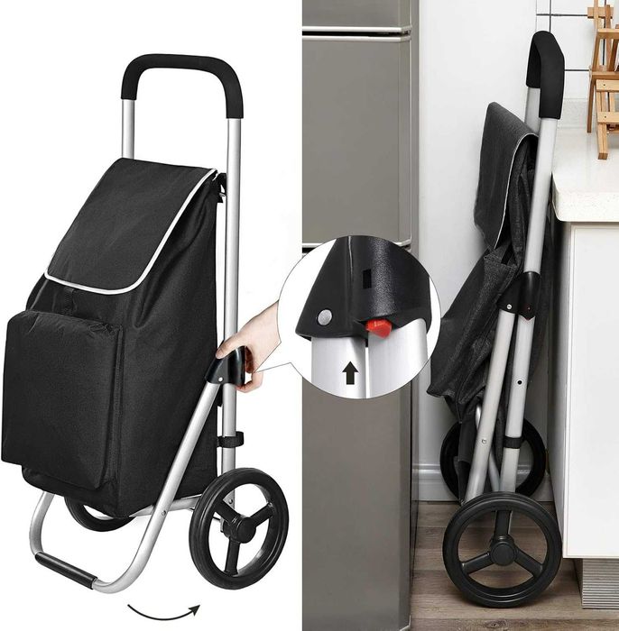 SONGMICS Lekki składany wózek na zakupy 40l, z izolowaną torbą KST04BK