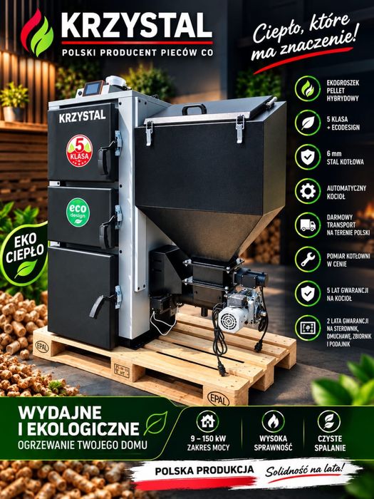Kocioł Piec CO KRZYSTAL TECHNIX PELL EKO 24 kW na pellet Groszek drewno – SV200 5 Klasa Ecodesign