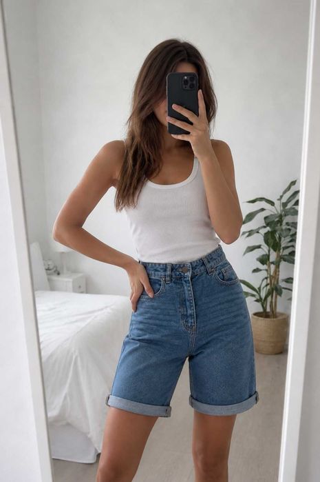 Jeansowe damskie bermudy 40 L high waist
