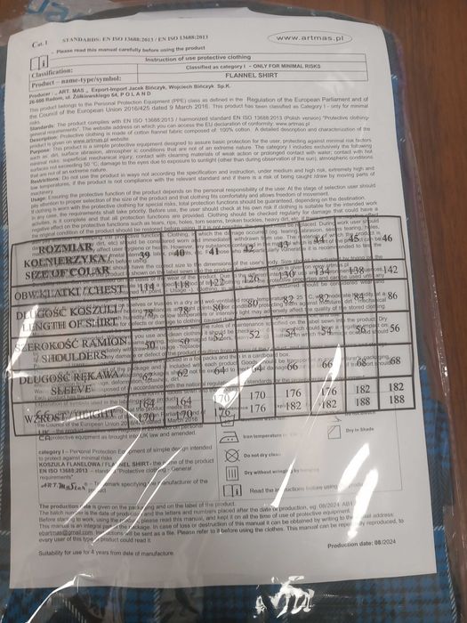 Niebieska Flanelowa Robocza męska koszula w rozmiarze 39