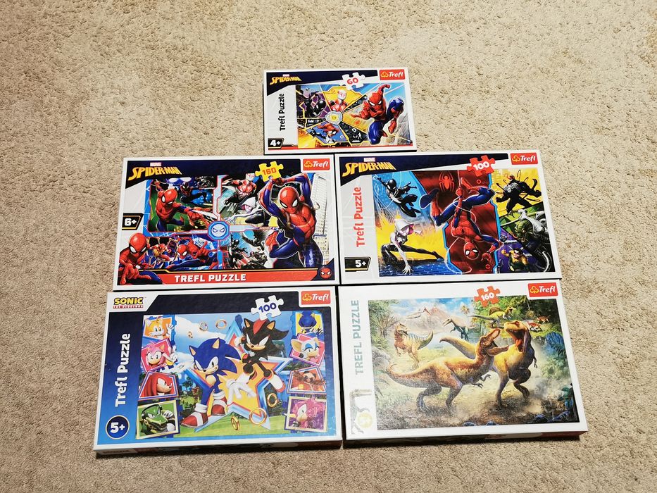 Zestaw puzzli Trefl, dinozaury, Spiderman Warszawa Bielany • OLX.pl