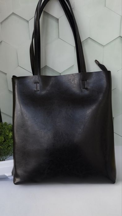 Жіноча шкіряна сумка на плече шопер шкіряний чорний