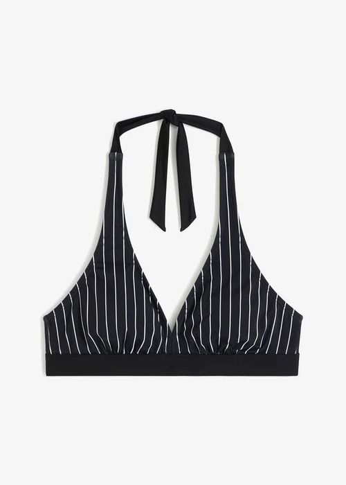 B.P.C. biustonosz bikini czarny w cienkie paseczki wiązany na szyi r.4