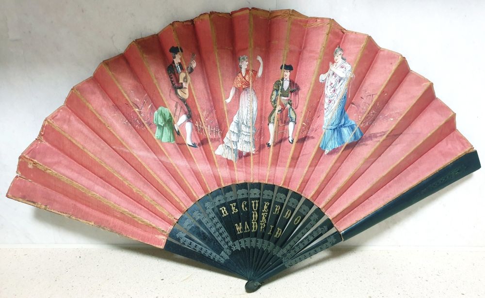 Antique Spanish fan made of hand-painted and embroidered silk – a souvenir from Madrid