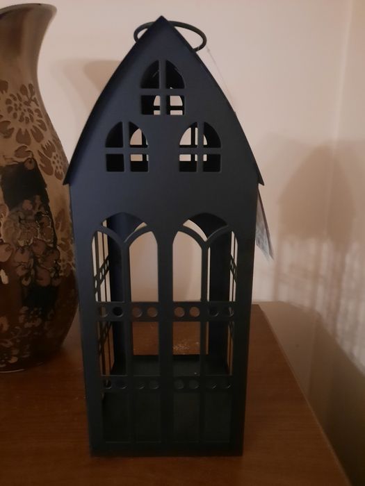 Domek - lampion metalowy DUŻY czarny na świece Boże Narodzenie