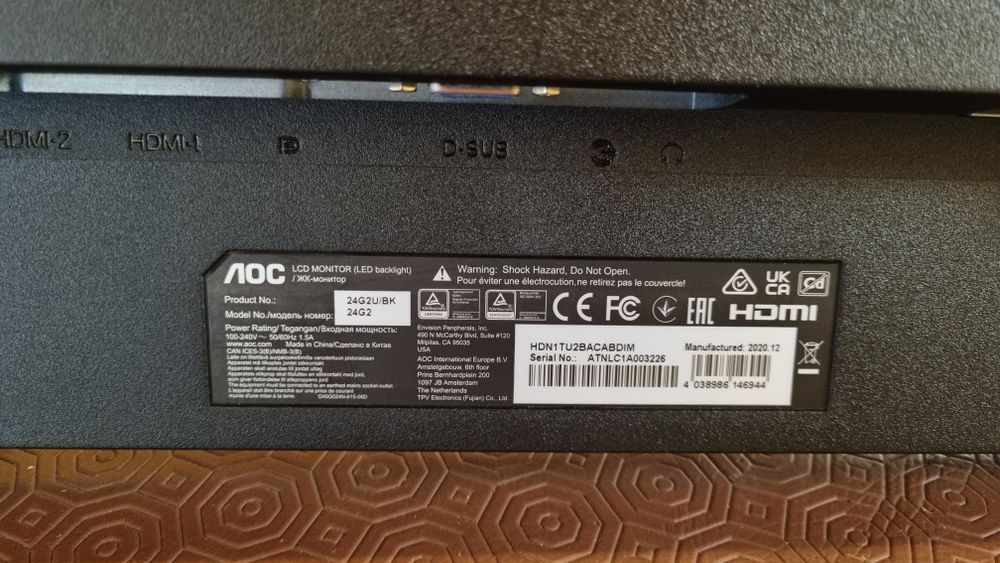 AOC 24G2U/BK 24” IPS 144Hz Gaming – Excelente Estado