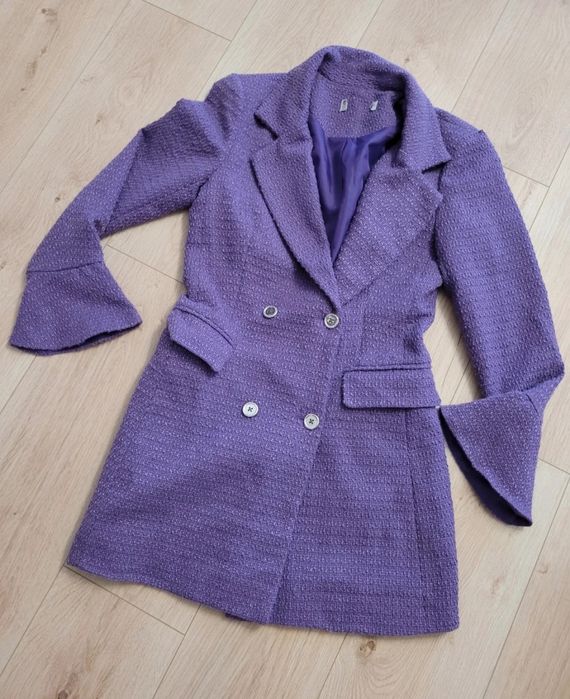 Fioletowy płaszczyk taliowany Miss Selfridge L 40
