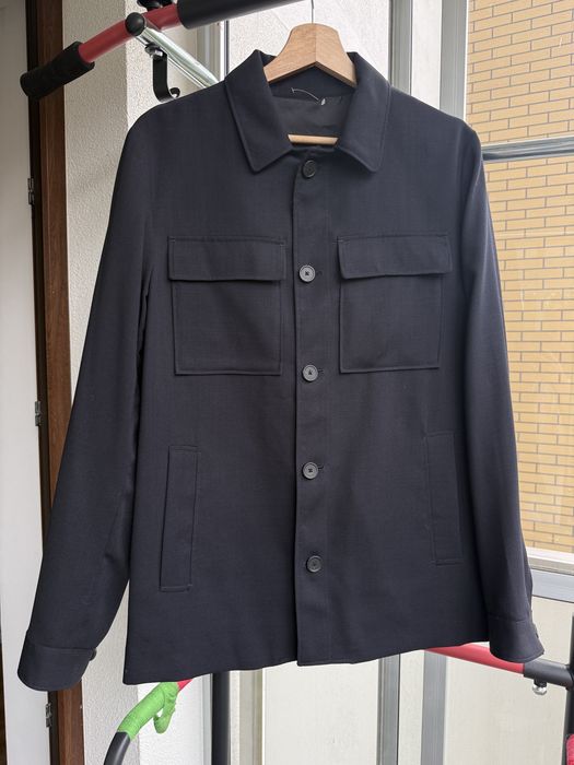 Massimo Dutti 100% Wool Overshirt Jacket Navy Blue Italian Fabric Mens S