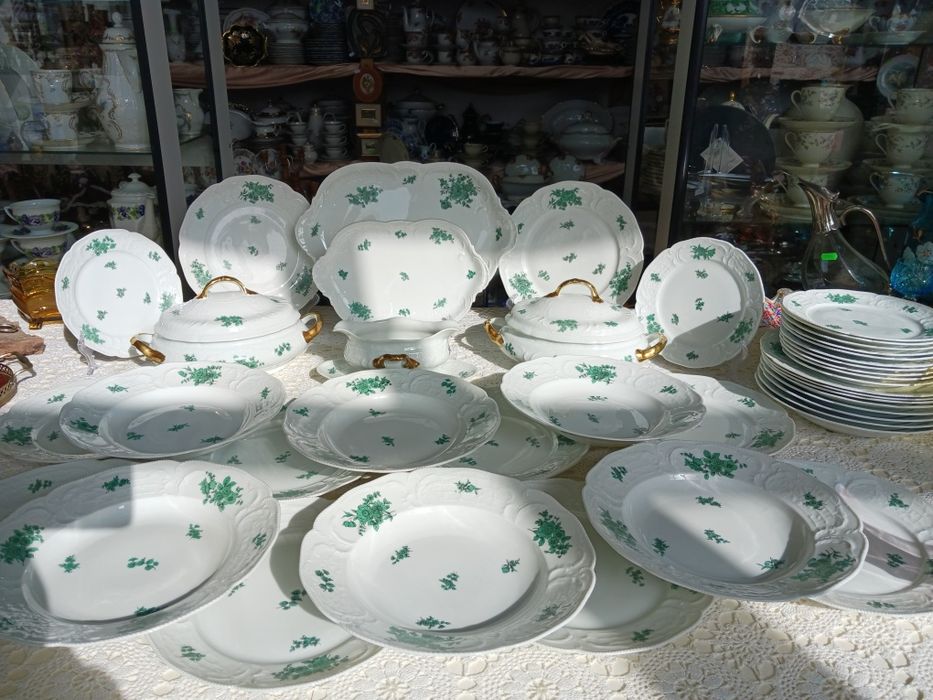 Przedwojenny 12 Sanssouci Rosenthal  zielone bukiety serwis