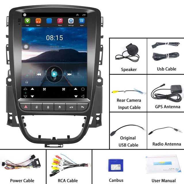 Rádio Vertical 9,7 Android Opel Astra 2009-15 GPS Carplay Wi-Fi 2/32GB
