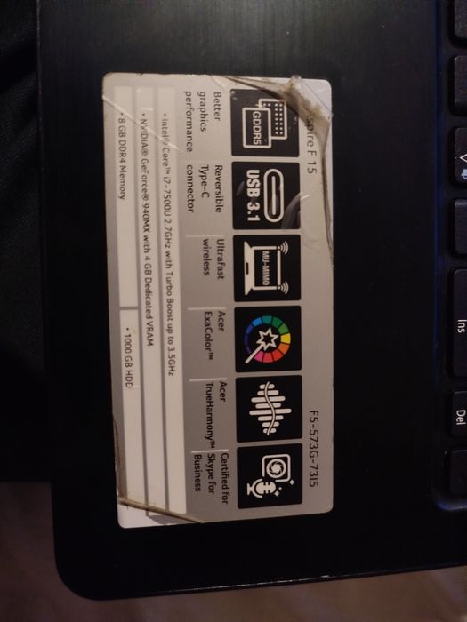 Portátil Acer Intel Core I7 940mx 4vram 8gb ram  500gb SSD