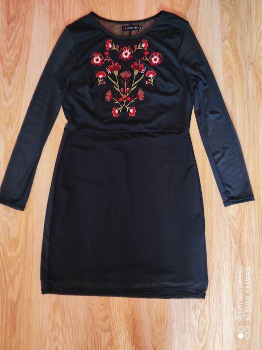 Even&Odd, nowa sukienka, kwiaty haft, siateczka,czarna !