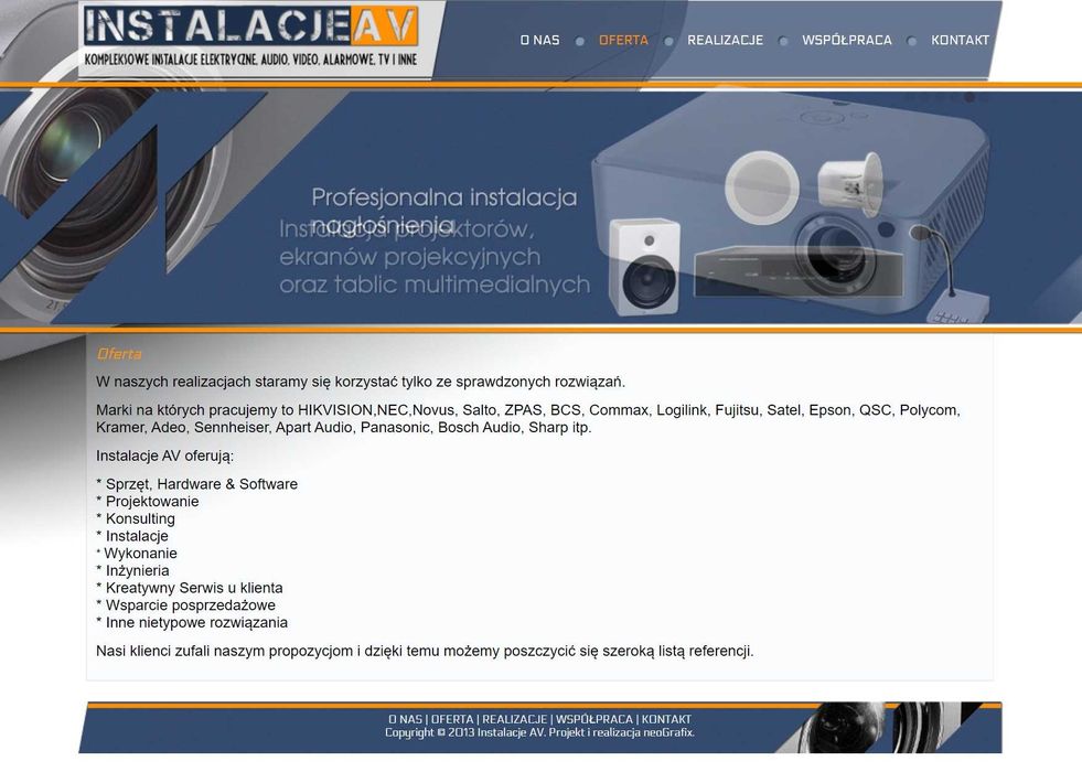 Strona www dla instalatora instalacji  audio video 230V pozycjonowana