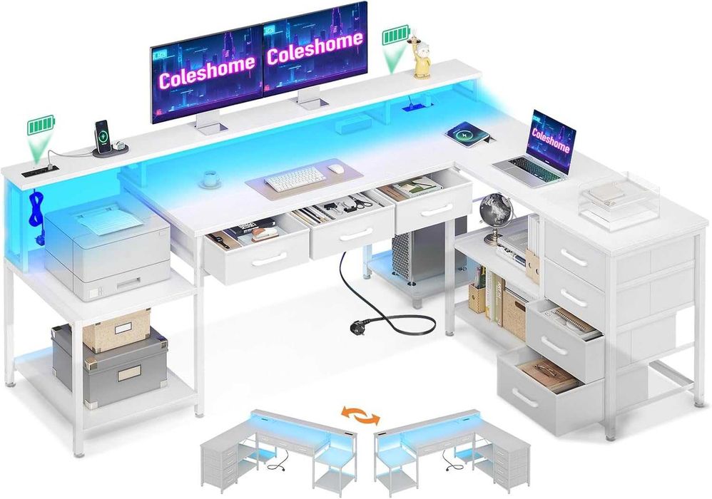 Nowe biurko / narożne / 200x145cm / LED USB / półka / blat roboczy / W830!